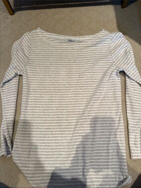 Vineyard Vines Beige & White Striped Long-Sleeve Boatneck Top